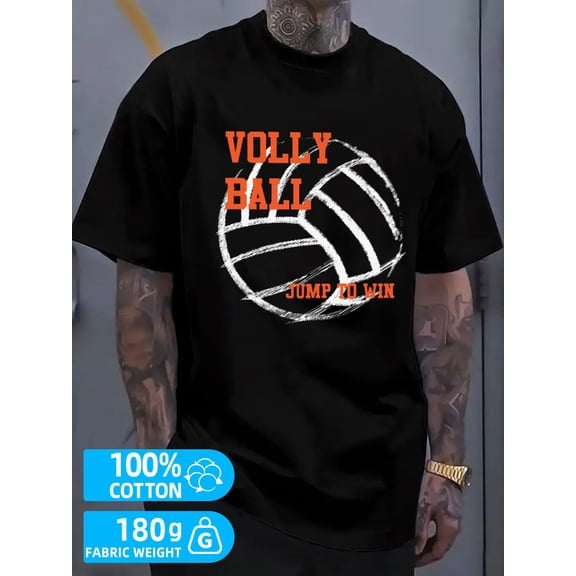 Volleyball T-Shirt for men black 180G 100% Cotton Comfortable loose T-shirt Trendy Unisex Shirt Short Sleeve tshirts Original Unisex Shirt Cotton tshirts