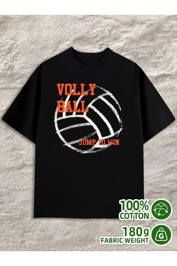 Volleyball T-Shirt men's black 180G 100% Cotton Spring and summer clothing Vintage Unisex Shirt Short Sleeve tshirts Fashion Unisex Shirt Crewneck tshirts