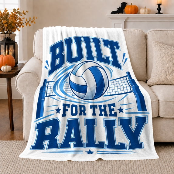 Volleyball Team Spirit Built Rally, Festive Holiday Scene, Warm Flannel Blanket for Living Room and Reading Nook with Detailed Artwork, Art Lovers Christmas Gift, Festive Home Decor