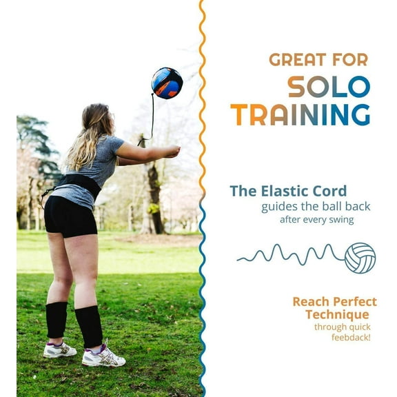 Volleyball Training Aid for Practice of Serving, Setting & Spiking with Adjustable Elastic Cord