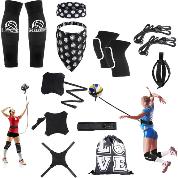 Volleyball Training Equipment Kit, Knee Pads Elastic Belt Hand Straps Arm Sleeves Bags Spike Trainer Gear for Beginners Coaching Supplies