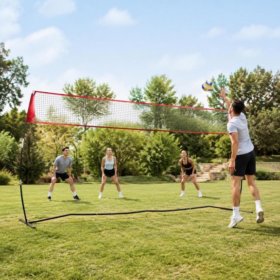 Volleyball Training Net, Adjustable Height, Freestanding, Indoor Outdoor Use, Portable Net System with Carrying Bag