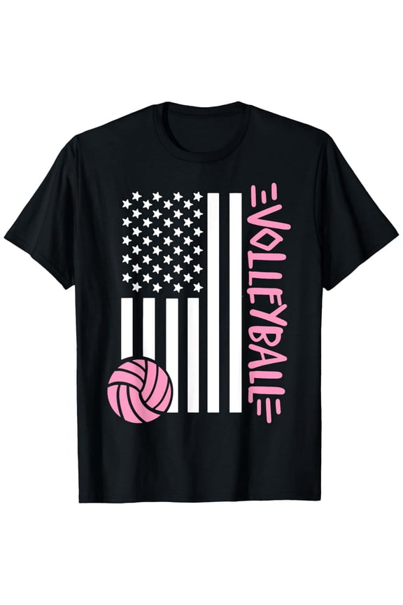 Volleyball US Flag USA T-Shirt men and women can wear, black, white, gifts