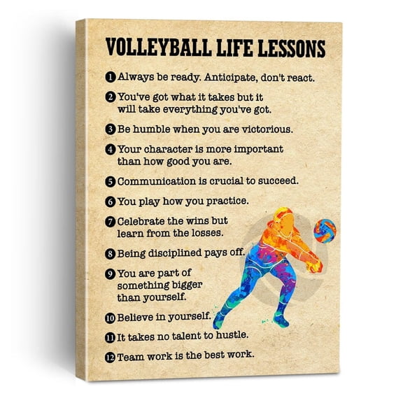 Volleyball Wall Art Volleyball Canvas Painting Framed Wall Art Decor for Home Office, Motivational Volleyball Life Lessons Canvas Poster Print Decorative Gift