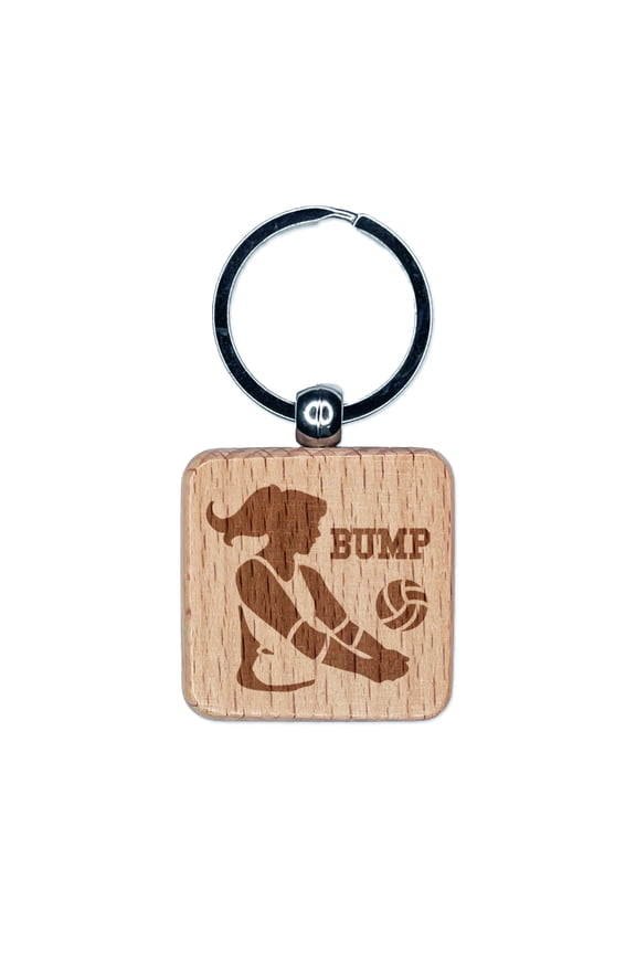Volleyball Woman Bump Sports Move Square Keychain Charm Tag - Engraved Wood