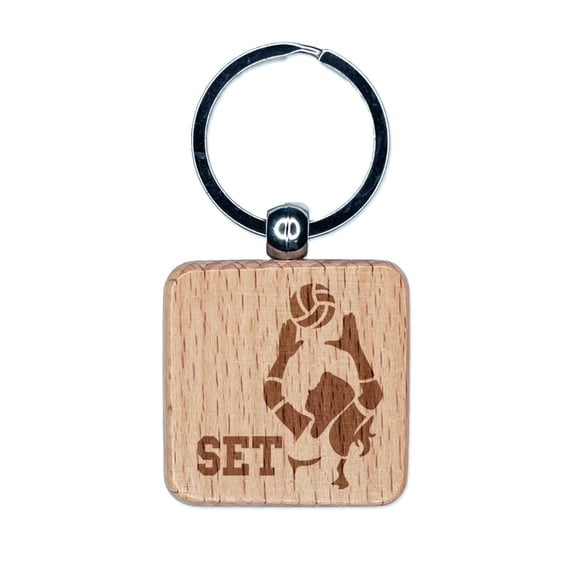 Volleyball Woman Set Sports Move Square Keychain Charm Tag - Engraved Wood
