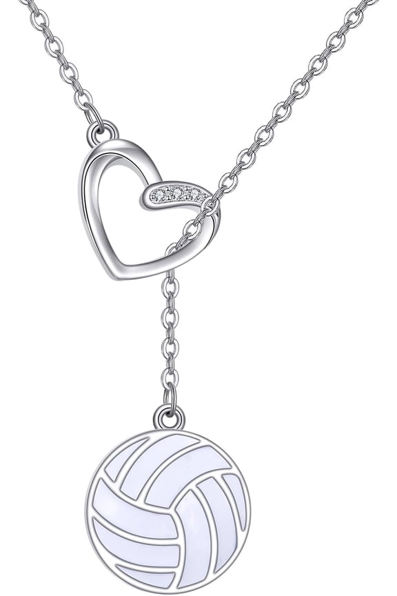 Volleyball Y-Necklace 925 Sterling Silver Volleyball Heart Jewelry Gifts for Women Player Lover