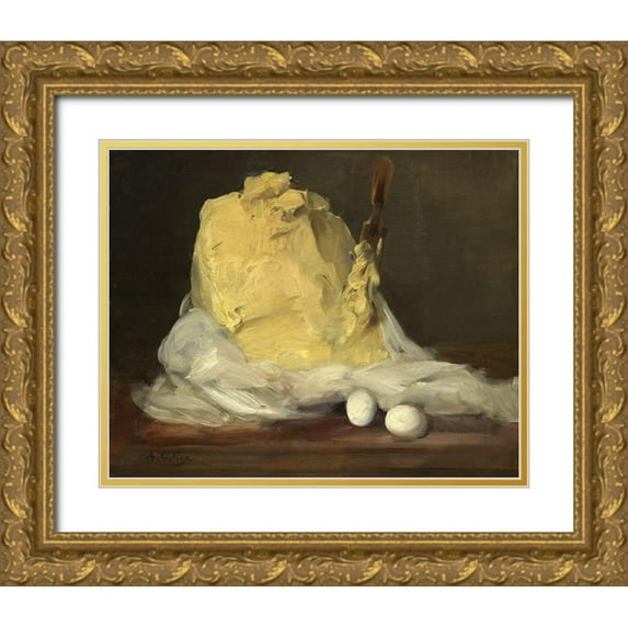 Vollon, Antoine 32x26 Gold Ornate Wood Framed with Double Matting Museum Art Print Titled - Mound of Butter