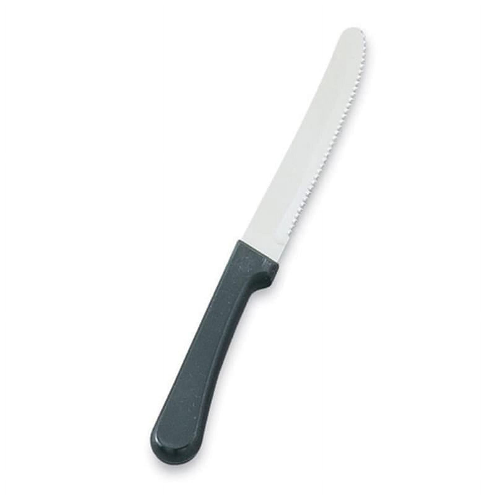 Vollrath 48143 Black Textured Plastic Handle 8 3/4 Steak Knife With 4 3/4  Hollow-Ground Stainless Steel Wave-Serrated Blade And Rounded Tip