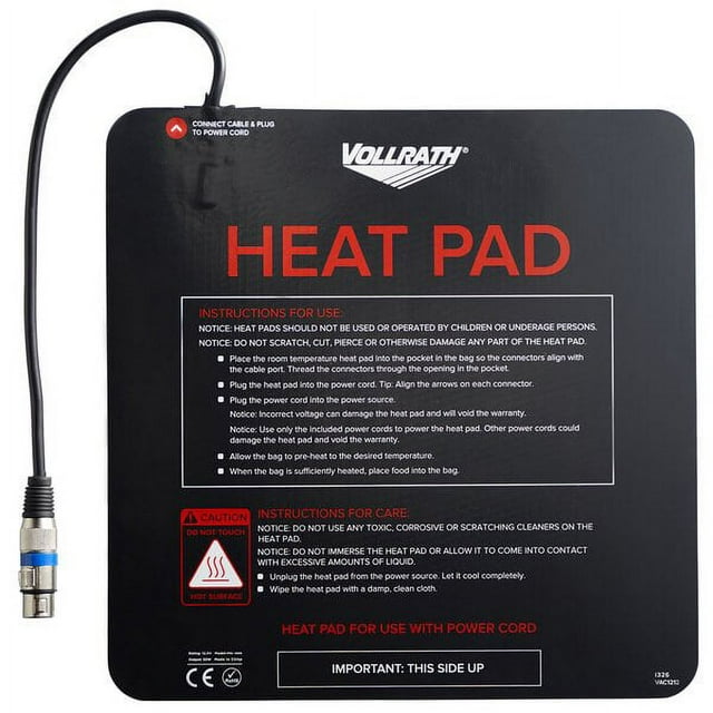 Vollrath VAC1212 Black Power Cord Delivery Bag Heating Pad - 12" x 12"
