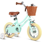 Vollsch 12 Inch Kids Retro Vintage Style Bike for Age 7-15 Years Old Little Girls Toddlers Bicycles with Basket Training Wheels and Bell Mint Green