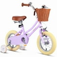 thumbnail image 1 of Vollsch 12 Inch Kids Retro Vintage Style Bike for Age 7-15 Years Old Little Girls Toddlers Bicycles with Basket Training Wheels and Bell Purple, 1 of 6