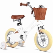 Vollsch 12 Inch Kids Retro Vintage Style Bike for Age 7-15 Years Old Little Girls Toddlers Bicycles with Basket Training Wheels and Bell White