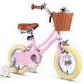 thumbnail image 1 of Vollsch 14 Inch Little Kids Toddlers Bike for Age 7-15 Years Old Girls Retro Vintage Style Bicycles with Basket Training Wheels and Bell, Pink, 1 of 6