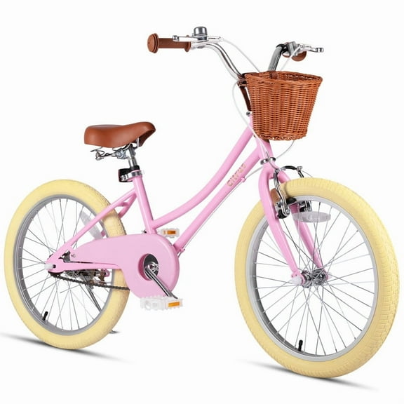 Vollsch 20 Inch Little Kids Bike for Age 7-15 Years Old Girls Toddlers Retro Vintage Style Bicycles with Basket Kickstand and Bell, Pink