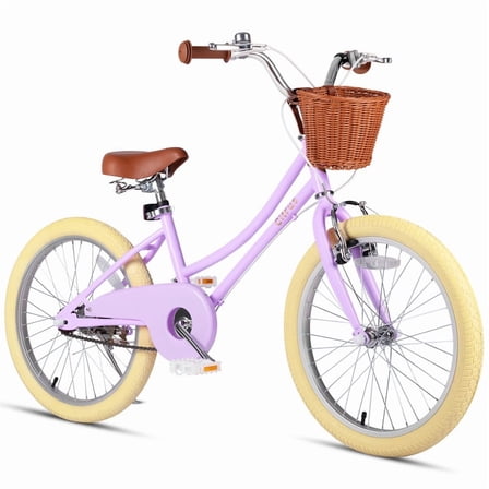 Vollsch 20 Inch Little Kids Bike for Age 7-15 Years Old Girls Toddlers Retro Vintage Style Bicycles with Basket Kickstand and Bell, Purple