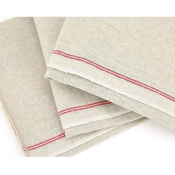 Vollum Baker's Couche Proofing Cloth 25.5 Inch x 35 Inch, 100% Pure French Flax Linen with Red Stripe