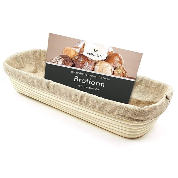 Vollum Rattan Banneton Bread Proofing Basket, 3 lb Rectangular Brotform with Linen Liner for Artisan Bread, Sourdough and Cake Baking