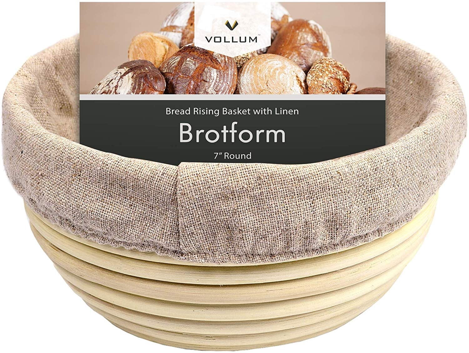Vollum Round Banneton Bread Proofing Basket, 7 x 4 Inch, Handwoven ...