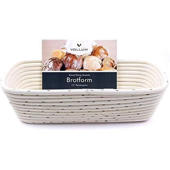 Vollum Rectangular Banneton Brotform Proofing Basket, 12.25 x 6 x 3.5 Inch, Handwoven Rattan for Artisan Bread and Sourdough Baking