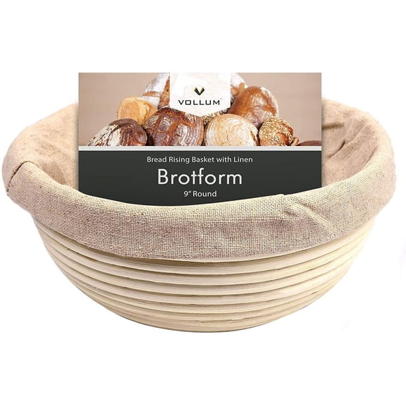 Vollum Banneton Bread Proofing Basket with Handles, Handwoven Rattan Brotform for Artisan Bread and Sourdough Baking