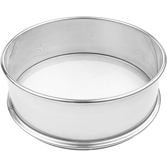 Vollum Stainless Steel Flour Sifter Fine Mesh Round Flour Sieve for Baking 9.5" Diameter x 2.5" High; 30 Mesh (Hole Size 0.6mm)