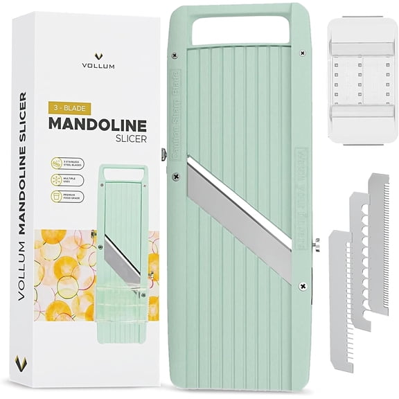 Vollum Mandoline Slicer, 3 Stainless Steel Blades, Adjustable Vegetable Cutter and Food Slicer for Home and Commercial Kitchen Use