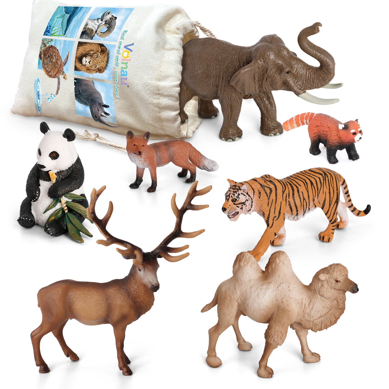 Volnau 7-Piece Asia Animal Figurines Set with Eco-Friendly Resin