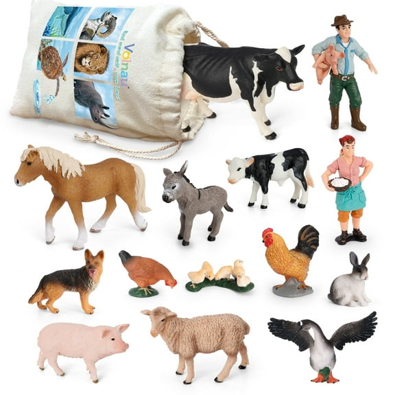 Volnau Farm Animal Toys Figurines 14PCS Barn Figures for Toddlers Kid Christmas Decoration Gift
