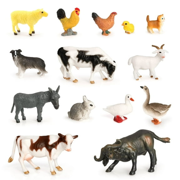 Volnau Mini Farm Toys Figures 14PCS Barn Animal Figurines for Kids Birthday Gift Miniature Pack