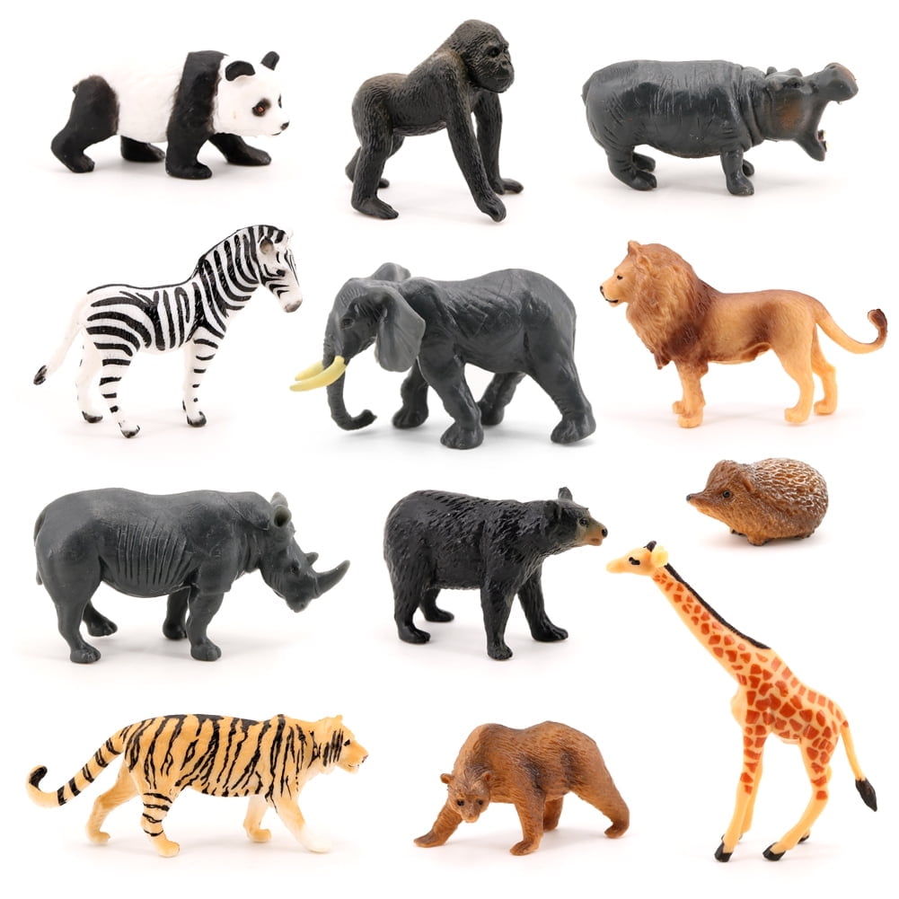 Volnau Mini Safari Animal Toys Figures 12PCS Wild Figurines Miniature for Toddler Kids Birthday Gift