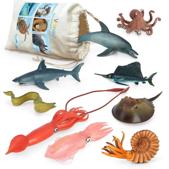 Volnau Sea Creature Toys 9PCS Pacific Ocean Animal Figurines Shark Fish Plastic Preschool Gift Pack
