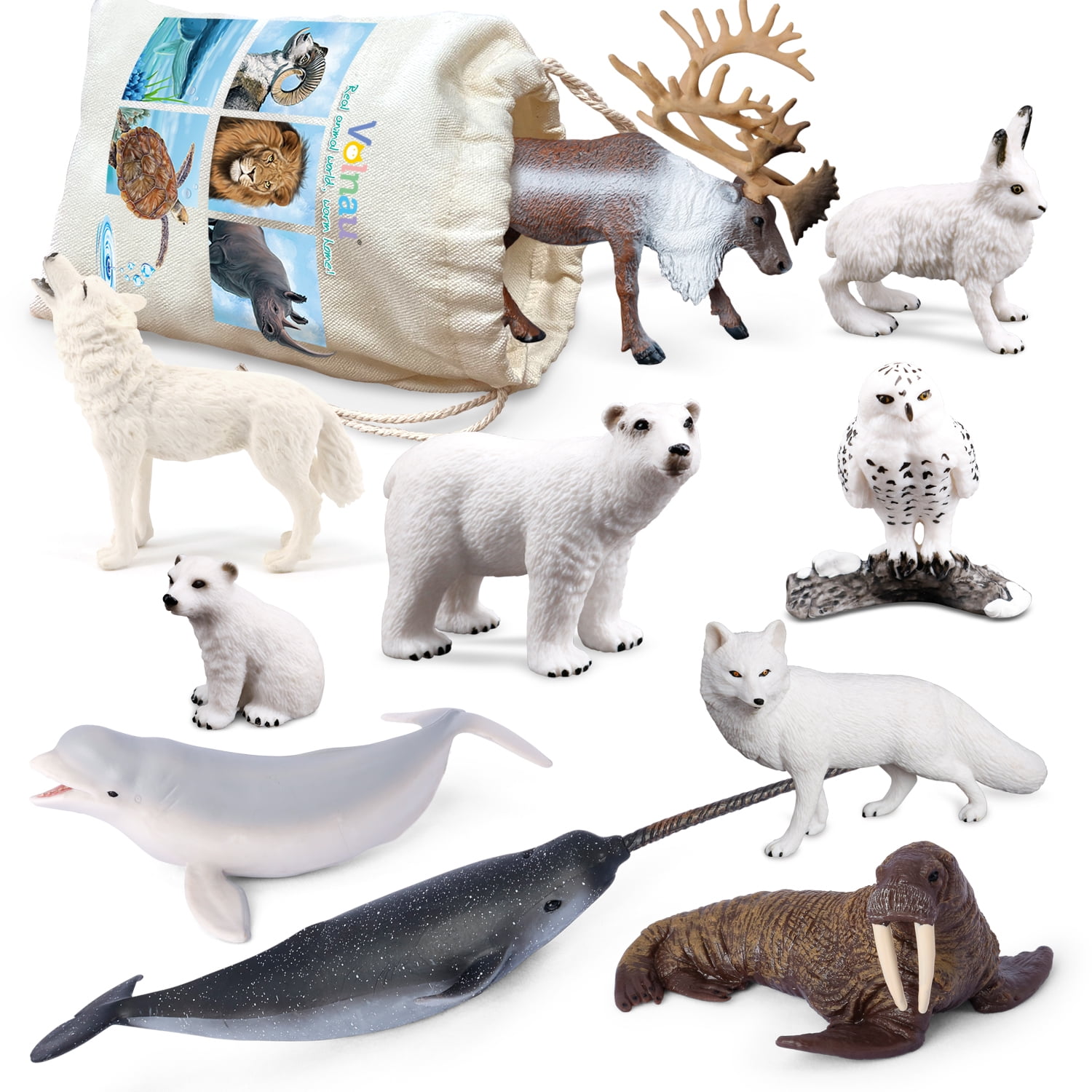 Volnau Arctic Circle Animal Figurines Set with Bag