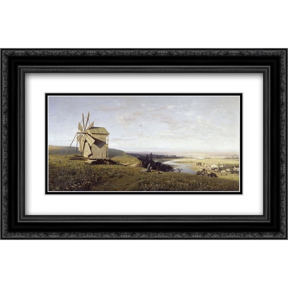 Volodymyr Orlovsky 2x Matted 24x16 Black Ornate Framed Art Print 'Ukrainian landscape'