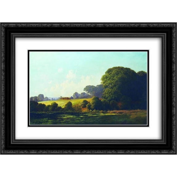 Volodymyr Orlovsky 2x Matted 24x18 Black Ornate Framed Art Print 'Landscape with pond'