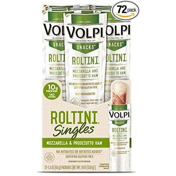 Volpi Roltini Singles with Prosciutto Ham Snacks - Display Ready Carton, 1.5 Ounce - 72 per case.