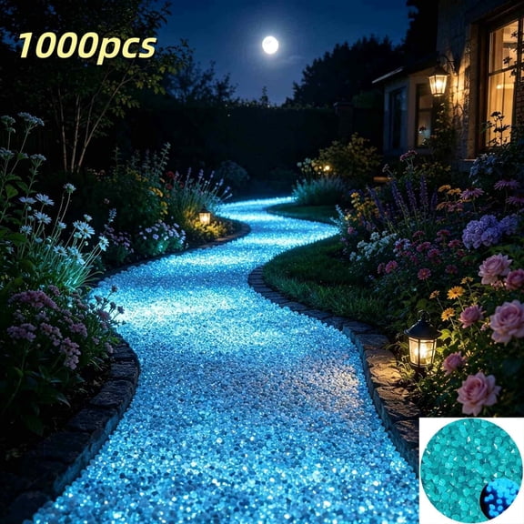 Volra 1000PCS Night Guide Pebbles, Sky Blue Glowing Rocks For Outdoor Decor, Garden Lawn Yard, Walkway, Fish Tank, Pathway, Luminous Pebble Powered By Light Or Solar-Recharge Repeatedly