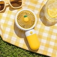 thumbnail image 1 of Volra Clearance Mini Portable Handheld Fan, Cute Design Fruits Personal Desk Fan with Phone Holder Base, Lightweight USB Rechargeable Fan for Stylish Girl Women Travel Indoor Outdoor, Yellow, 1 of 8