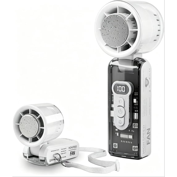 Volra Clearance Portable Handheld Fan with Ice Cooler, USB Rechargeable Small Turbo Fan with Cold Air, Foldable Personal Hand Held Fans with Flashlight for Travel/Camping/Outdoor, White