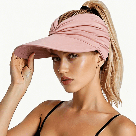 Volra PINK Sun Visors For Women Sun Beach Visor Cap UV Protection With Wide Brim, For Sports Beach Golf Hiking