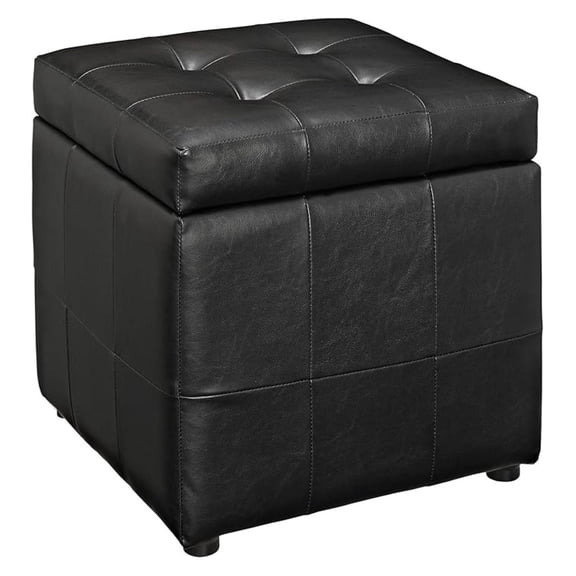 Volt Tufted Faux Leather Square Storage Ottoman Cube In Black