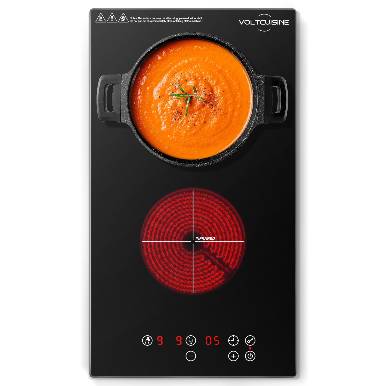 VoltCuisine Induction Cooktop 2 Burner, Shatter-proof Flat Glass Top, 9 Heat Settings, LED Touch Display with Child Safety Lock \u0026 Overheat Protection