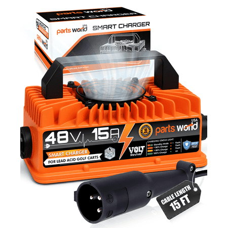VoltRevive™ 48V 15A Lead-Acid Golf Cart Charger for Club Car DS, Precedent with 3 Pin Round Plug | Fast Charging with TrickleFlow™ | IP67 Waterproof