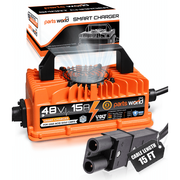 VoltRevive 48V 15A Lead-Acid Golf Cart Charger for Yamaha G19G22 with 2-Pin Barrel Plug | Fast Charging with TrickleFlow | IP67 Waterproof