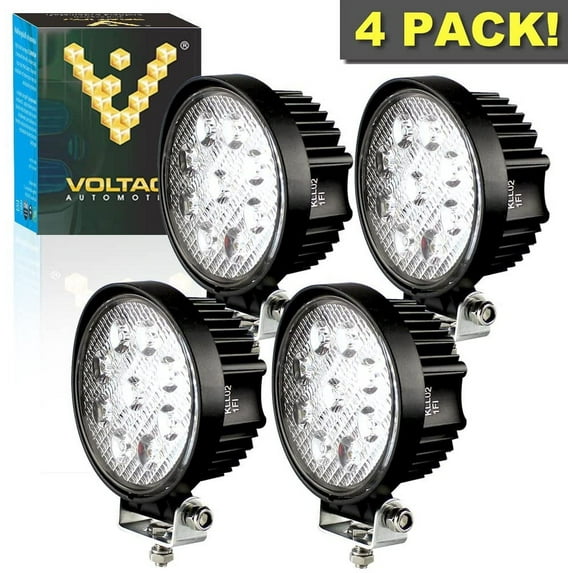 Voltage Automotive LED 4" Inch Round Work Light 27W Flood Spot Work Light For Tractor Boat Truck ATV Golf Cart (4 PACK)