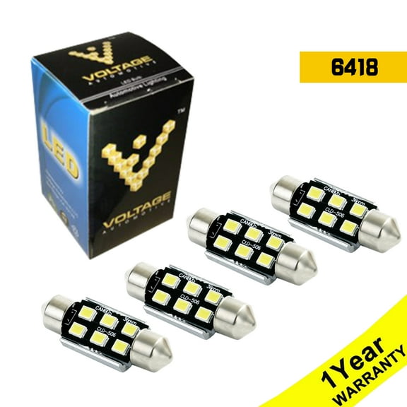 Voltage Automotive LED 6418 Festoon Bulb T11 35mm For License Plate Light Automotive Interior Dashboard Dome Trunk Light,Pack of 4