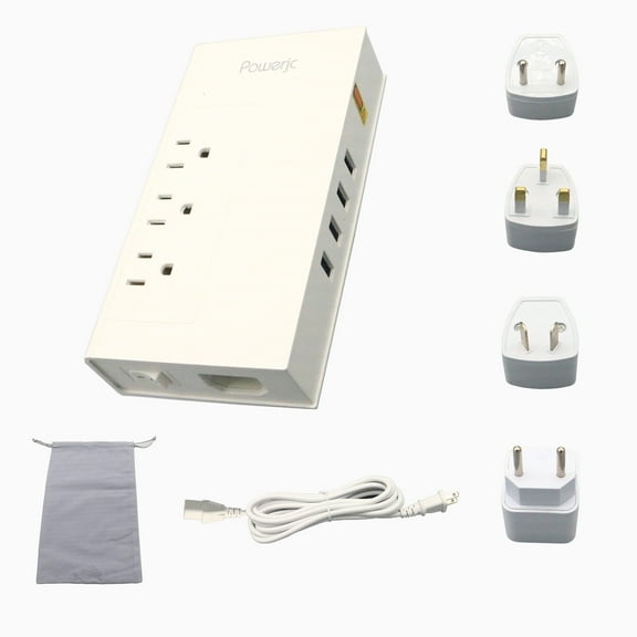 Voltage Converter Adapter Step Down 220V to 110V AC Output Rated Current 7A with 4 Smart USB Charging Ports White Powerjc