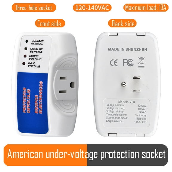 Voltage Protector, Single Socket Surge Protector Plug for Household Appliances Multi-Function Plug with Protection Wall Mounted Power Suppressor for TV/PC/Refrigerator 220V/120V 1400W