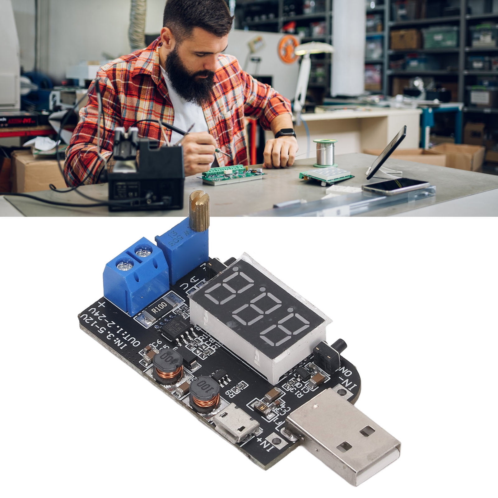 Voltage Regulator Board, 3W Potentiometer Boost Converter Module DC 3