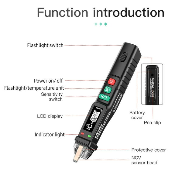 Voltage Tester,Ncv Pen Wire Pen Wire Temperature 48v-1000v Ncv Pen 12v-1000v/ 48v-1000v Ncv Dual 12v-1000v/ 48v-1000v With Dual 12v-1000v/ Tester With Tester Siuke Fy18d Huiop Dabey Buzhi
